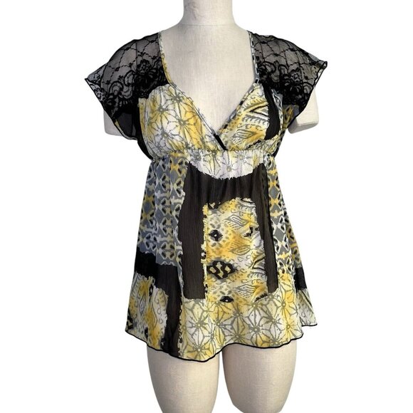 Sushi Flower Tops - Sushiflower Womens Abstract Babydoll Top Size M Lace Asian‎ Inspired Coquette